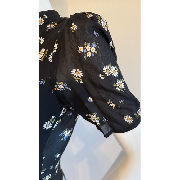 Reformation Black Floral Mock Neck Puff Sleeve Mini Dress Size 2 - Picture 11 of 15